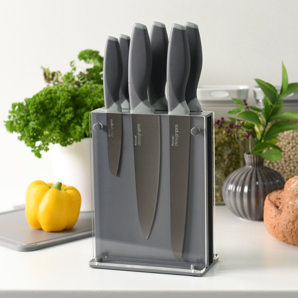 Designpro Titanium Knife Set with Grey Acrylic Block 6 Piece Sage
