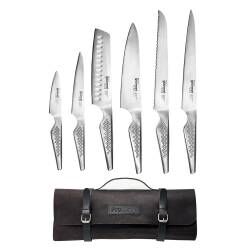 Gourmet Kiru Knife Set - 6 Piece and Leather Knife Case