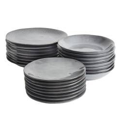 Malmo Charcoal Mixed Dinner Set with Pasta Bowls - Two x 12 Piece - 8 Settings