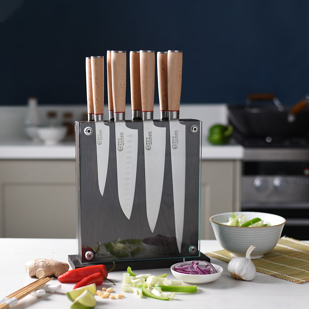 Nihon X50 Knife Set 8 Piece and Magnetic Glass Block