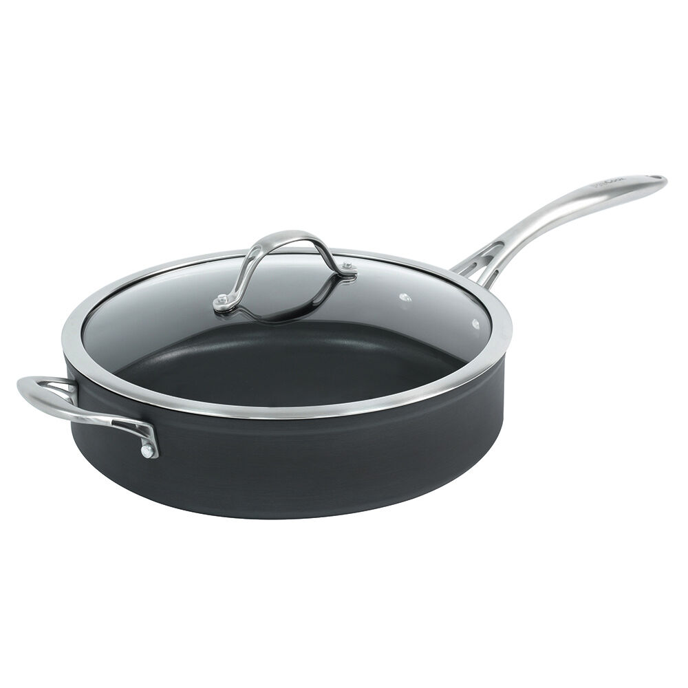 ProCook Professional Anodised Non-Stick Wok with Lid Large Induction Pan with Toughened Glass Lid and Contoured Heat-Resistant Cooltouch Handles 28cm 