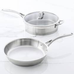 Professional Stainless Steel Saute and Frying Pan Set - 2 Piece Uncoated