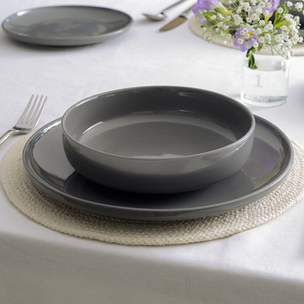 Stockholm Slate Stoneware Dinner Set With Pasta Bowls Two x 12 Piece - 8 Settings