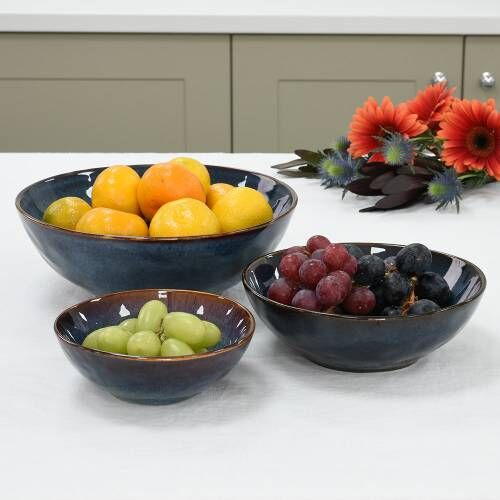 Sauces ProCook Vaasa Stoneware Bowl Set Dips or Accompaniments Snacks Blue Bowls with Captivating Reactive Glaze for Serving Sides 3 Piece Salads 