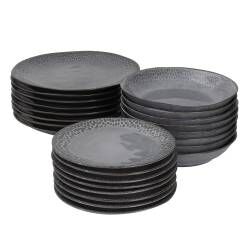 Malmo Charcoal Teardrop Dinner Set with Pasta Bowls - Two x 12 Piece - 8 Settings