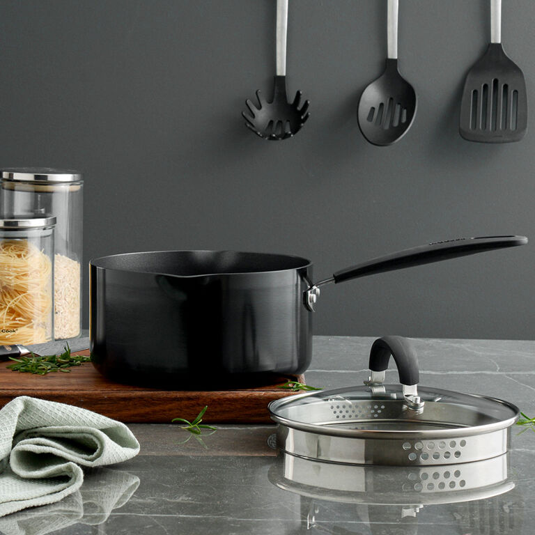 3.1Qt Non-Stick Saucepan with Lid, Foldable Knob, Brown