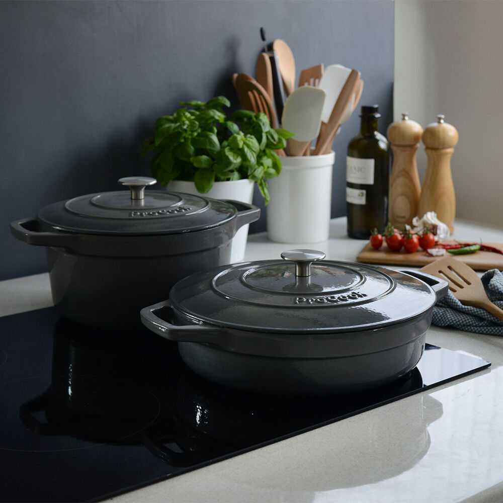 Cast Iron Casserole Set 24cm and 28cm Graduated Grey | Cast Iron from ...