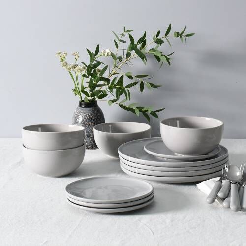 Stockholm Grey Stoneware Dinner Set With Cereal Bowls 12 Piece - 4 Settings