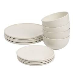 Stockholm Ivory Stoneware Dinner Set With Cereal Bowls - 12 Piece - 4 Settings