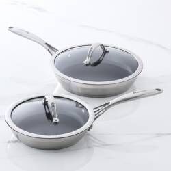 Professional Stainless Steel Frying Pan with Lid Set - 20cm and 24cm