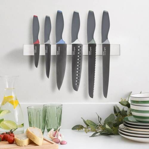 Designpro Titanium Knife Set with Stainless Steel Knife Rack 6 Piece Multicoloured
