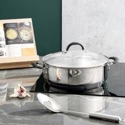 Secondary image for image of Gourmet Stainless Steel Shallow Casserole Dish & Lid 28cm / 5.4L