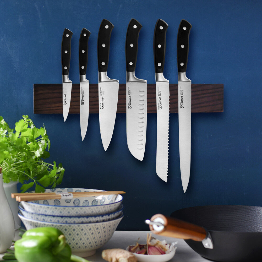 Gourmet X30 Knife Set 6 Piece and Magnetic Ash Knife Rack