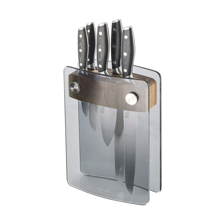 5-Piece Knife Set Multi-Color Bright Stainless Steel In Clear Acrylic Holder