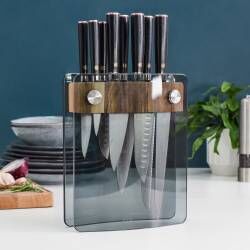 Secondary image for image of Damascus 67 Knife Set 8 Piece and Glass Block