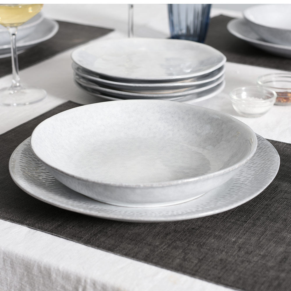 Malmo Dove Grey Mixed Dinner Set with Pasta Bowls 12 Piece - 4 Settings