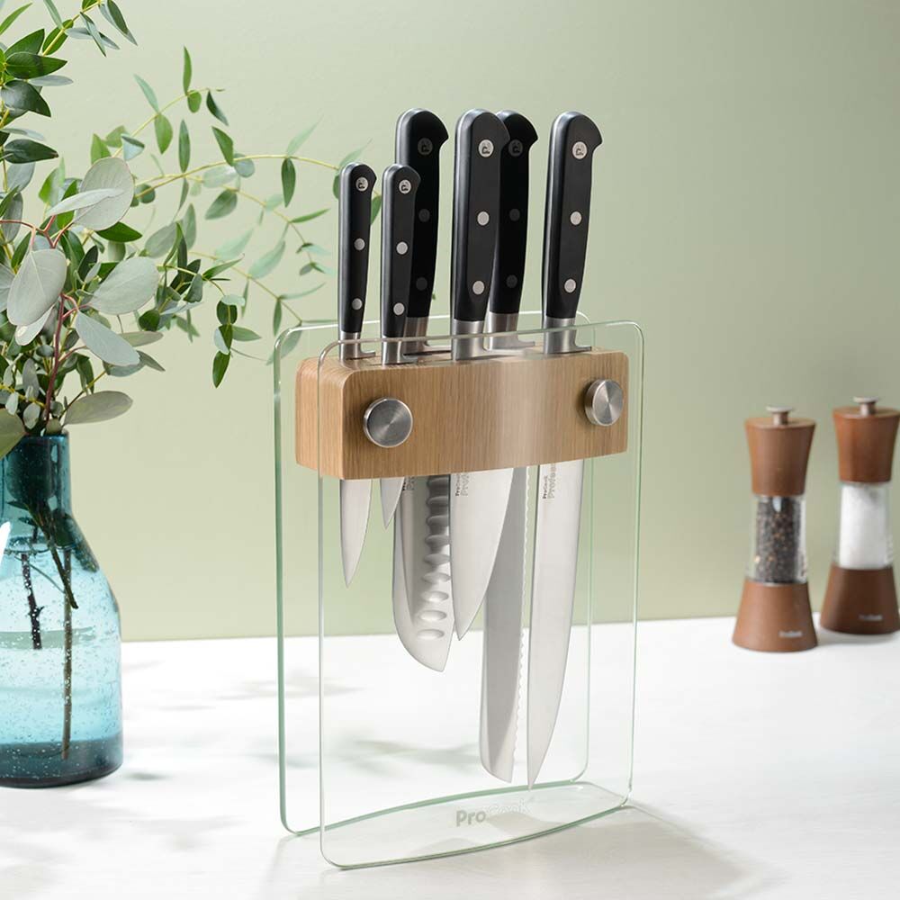 Professional X50 Chef Knife Set 6 Piece and Glass Block
