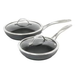 Professional Anodised Frying Pan with Lid Set - 20cm and 24cm