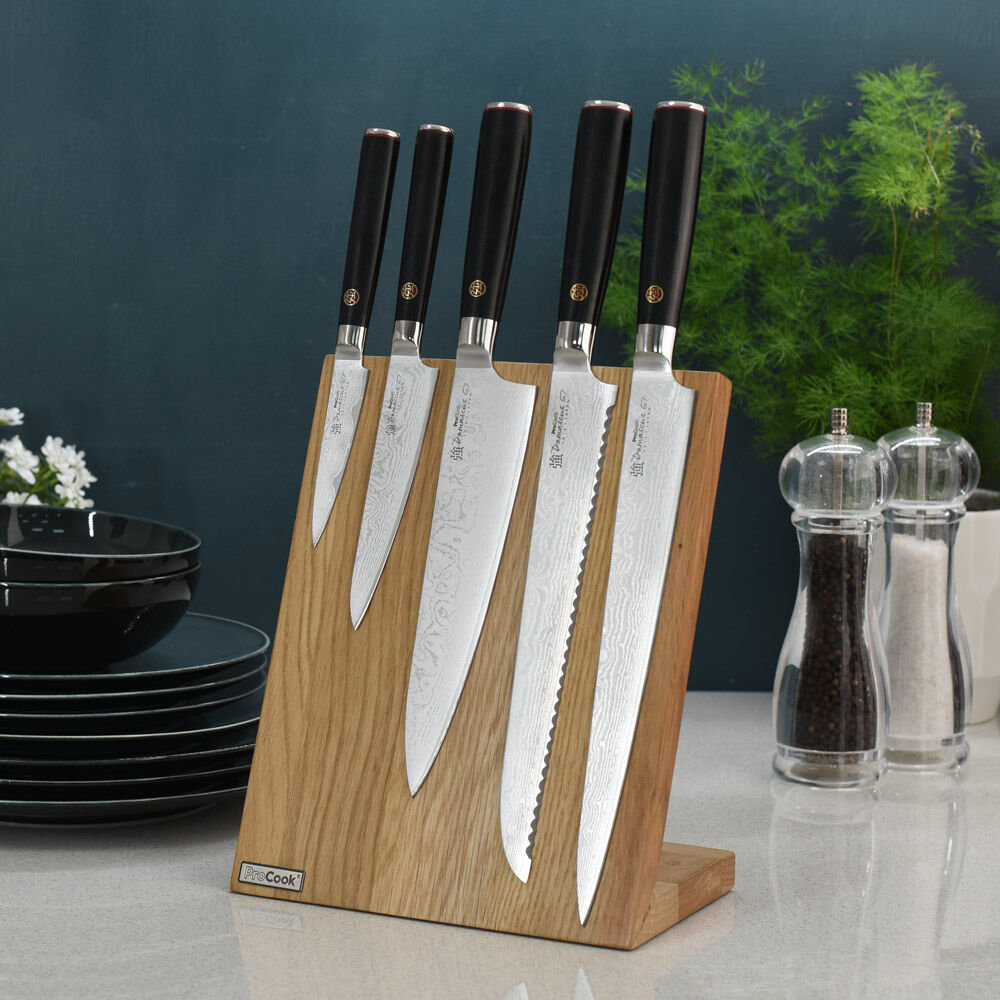 Damascus 67 Knife Set 5 Piece and Magnetic Block