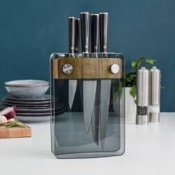 Secondary image for image of Damascus 67 Knife Set 5 Piece and Glass Block