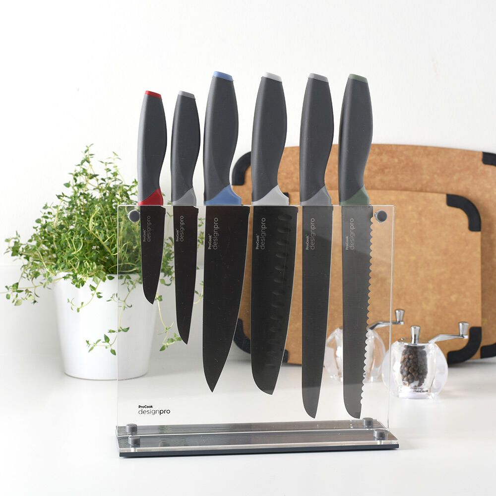 Designpro Titanium Knife Set with Acrylic Block 6 Piece Multicoloured