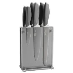 Designpro Titanium Knife Set with Grey Acrylic Block - 6 Piece Ivory