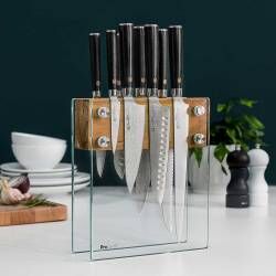 Secondary image for image of Damascus 67 Knife Set 8 Piece and Magnetic Glass Block