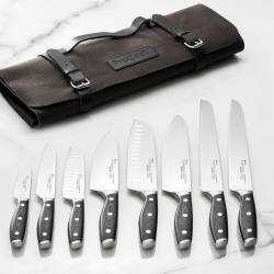 Professional X50 Micarta Knife Set - 8 Piece and Leather Knife Case