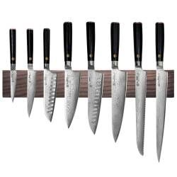 Damascus 67 Knife Set - 8 Piece and Magnetic Ash Knife Rack
