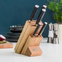 Secondary image for image of Damascus 67 Knife Set 5 Piece and Wooden Block