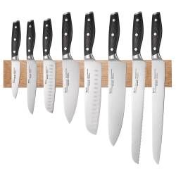 Professional X50 Micarta Knife Set - 8 Piece and Magnetic Oak Knife Rack
