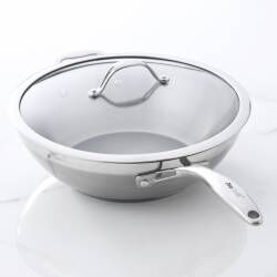 Professional Stainless Steel Wok with Lid - Uncoated 30cm