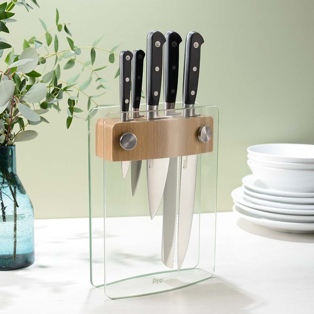 Professional X50 Chef Knife Set 5 Piece and Glass Block