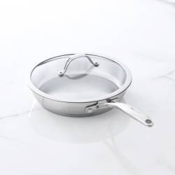 Professional Stainless Steel Frying Pan with Lid - Uncoated 24cm