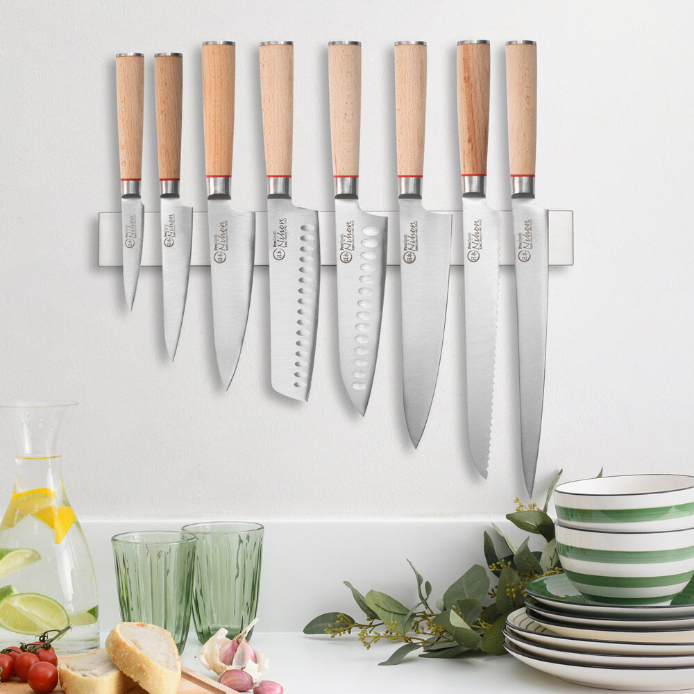 Nihon X50 Knife Set 8 Piece and Magnetic Stainless Steel Knife Rack