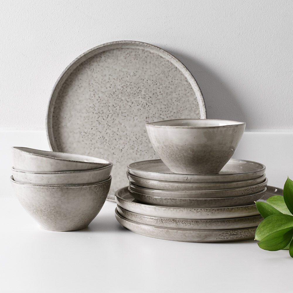 Oslo Rim Stoneware Dinner Set with Cereal Bowls 12 Piece - 4 Settings