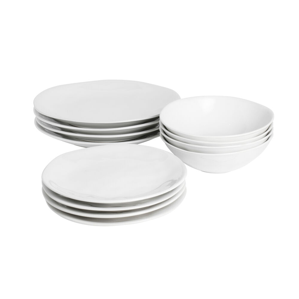 Malmo White Teardrop Dinner Set 12 Piece - 4 Settings with Cereal Bowls ...