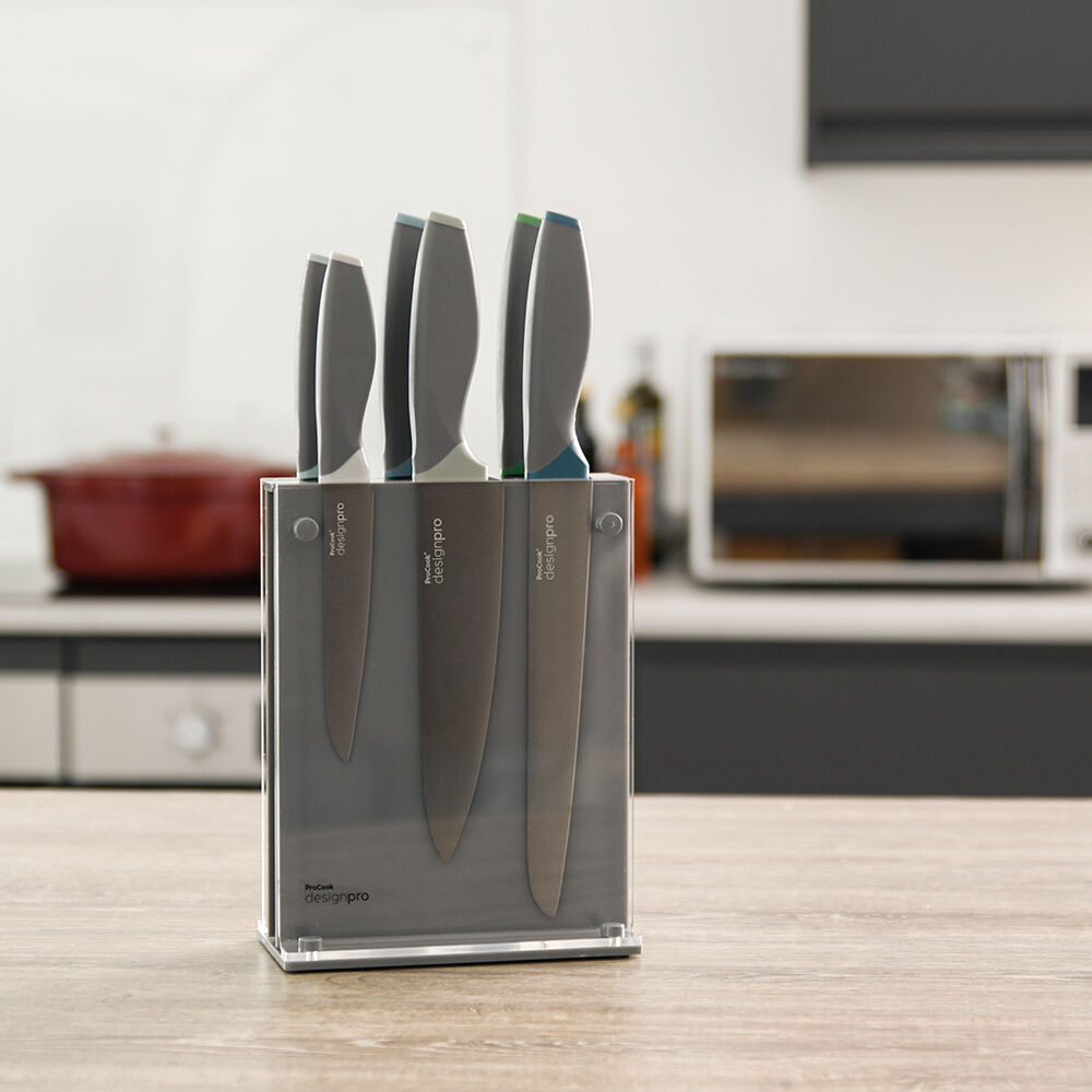 Designpro Titanium Knife Set with Grey Acrylic Block 6 Piece