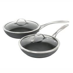 Professional Anodised Frying Pan with Lid Set - 24cm and 28cm