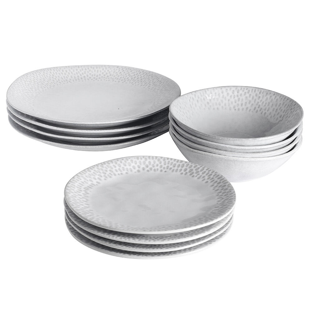 Malmo White Teardrop Dinner Set with Cereal Bowls 12 Piece 4 Settings