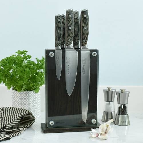 Elite Ice X50 Knife Set 5 Piece and Magnetic Glass Block
