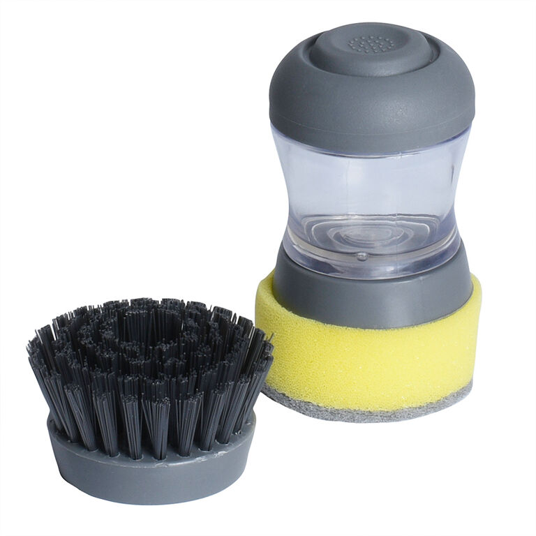 3pcs Soap Dispensing Dish Brush Set, Scrub Brush With 2 Sponge Replacement  Heads, Dish Brush With Handle