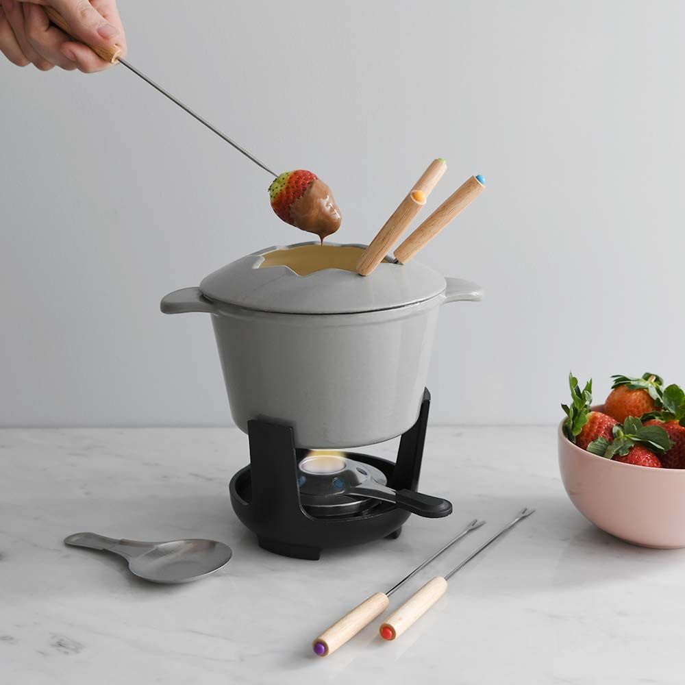 ProCook Cast Iron Fondue Set Grey 6 Person