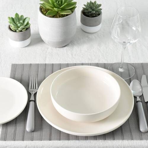 Stockholm Ivory Stoneware Dinner Set With Pasta Bowls 12 Piece - 4 Settings