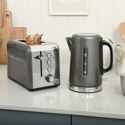 Secondary image for image of Gun Metal Kettle and Toaster Set 2 Slice