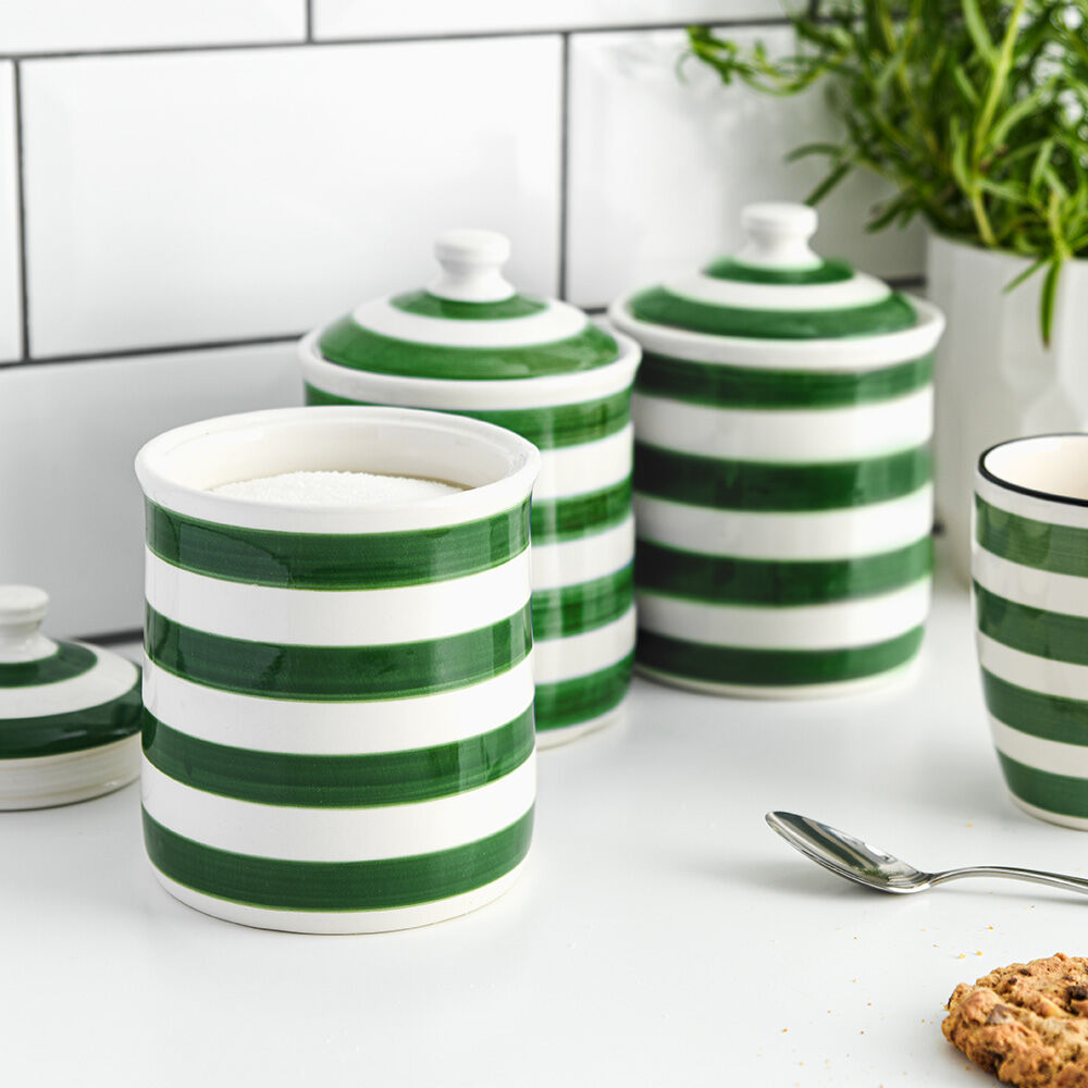 Coastal Stoneware Green Storage Canister Set of 3