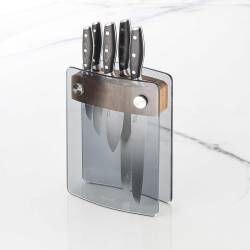 Professional X50 Micarta Knife Set - 5 Piece and Glass Block