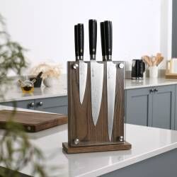 Secondary image for image of Damascus 67 Knife Set 5 Piece and Magnetic Glass Block