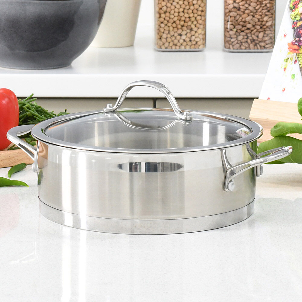 Professional Stainless Steel Shallow Casserole & Lid 24cm / 3.6L