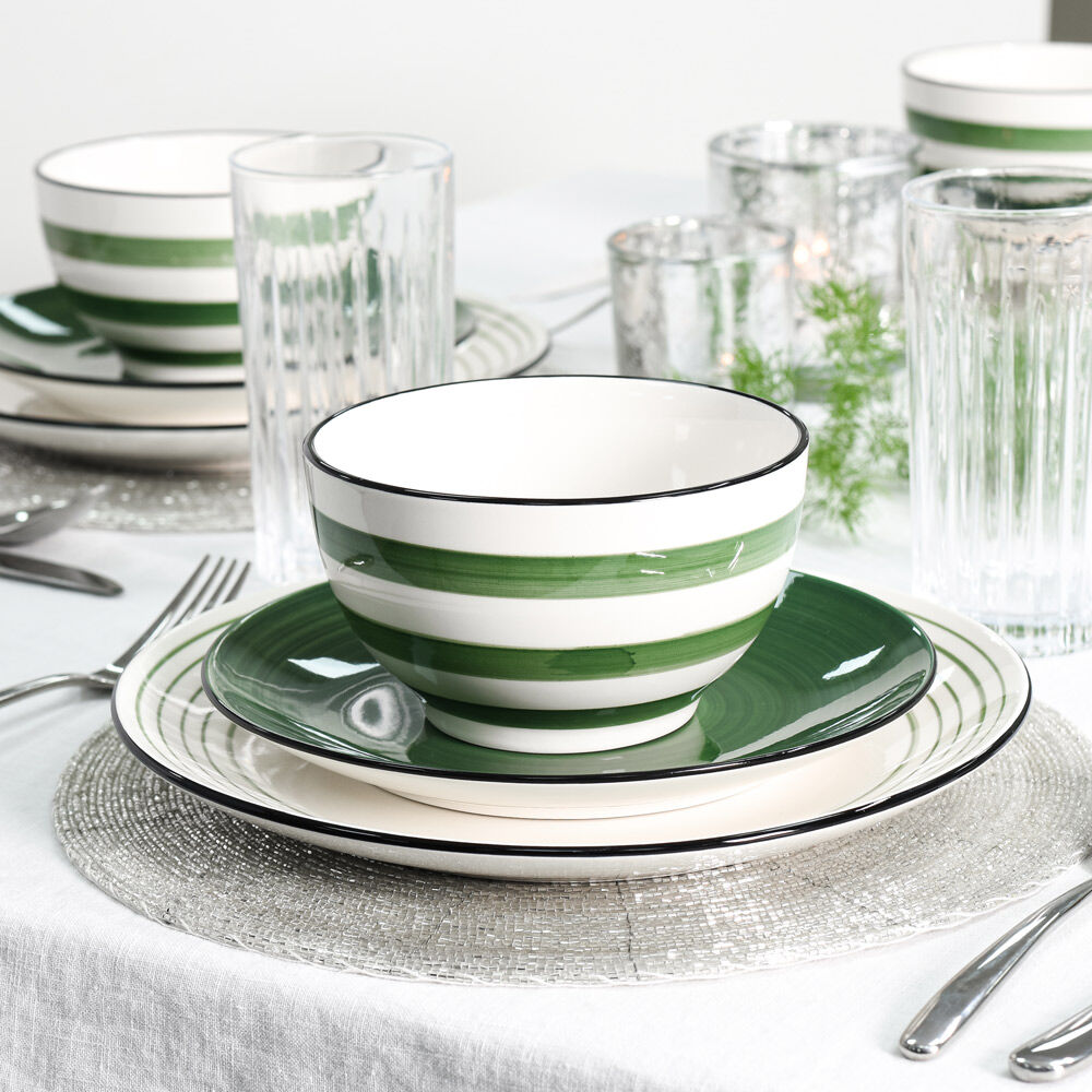 Coastal Green Stoneware Dinner Set with Cereal Bowls Two x 12 Piece - 8 Settings